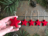 Wool star ornaments, set of 5, Amanita Red