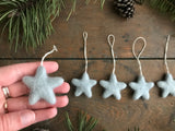 Wool star ornaments, set of 5, Morning Blue
