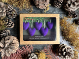 Wool heart ornaments, set of 5, Violet Purple