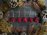 Wool star ornaments, set of 5, Mountainbell Red