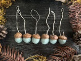 Felted Wool Acorn Ornaments, set of 6, Lichen Teal