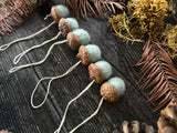 Felted Wool Acorn Ornaments, set of 6, Lichen Teal