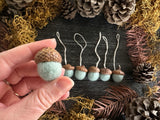 Felted Wool Acorn Ornaments, set of 6, Lichen Teal