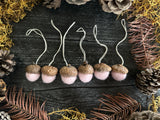 Felted Wool Acorn Ornaments, set of 6, Mallow Pink