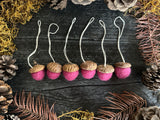 Felted Wool Acorn Ornaments, set of 6, Wild Rose Pink