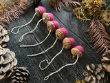 Felted Wool Acorn Ornaments, set of 6, Wild Rose Pink