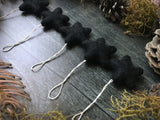 Wool star ornaments, set of 5, Raven Black