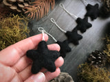 Wool star ornaments, set of 5, Raven Black