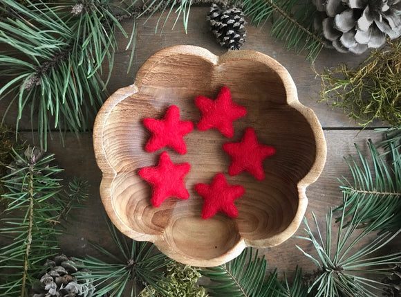 Felted wool stars, set of 5, Paintbrush Red