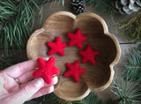 Felted wool stars, set of 5, Paintbrush Red