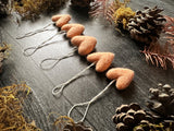 Wool heart ornaments, set of 5, Sunrise Orange