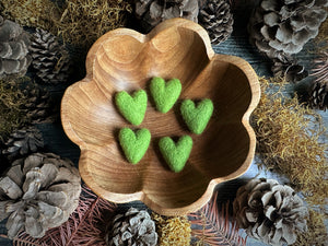 Felted wool hearts, set of 5, Fern Green