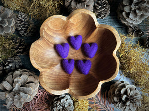Felted wool hearts, set of 5, Violet Purple