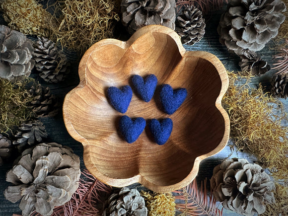 Felted wool hearts, set of 5, Midnight Blue