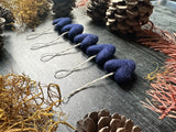 Wool heart ornaments, set of 5, Midnight Blue