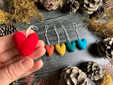 Wool heart ornaments, set of 5, Rainbow