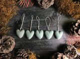 Wool heart ornaments, set of 5, Lichen Teal