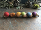 Felted wool acorns, set of 6, Earth Tones Rainbow