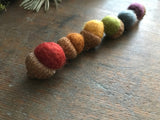 Felted wool acorns, set of 6, Earth Tones Rainbow