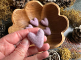 Felted wool hearts, set of 5, Anemone Purple