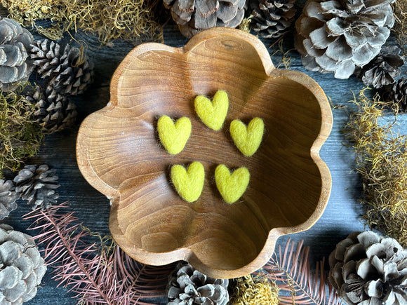 Felted wool hearts, set of 5, Mahonia Yellow