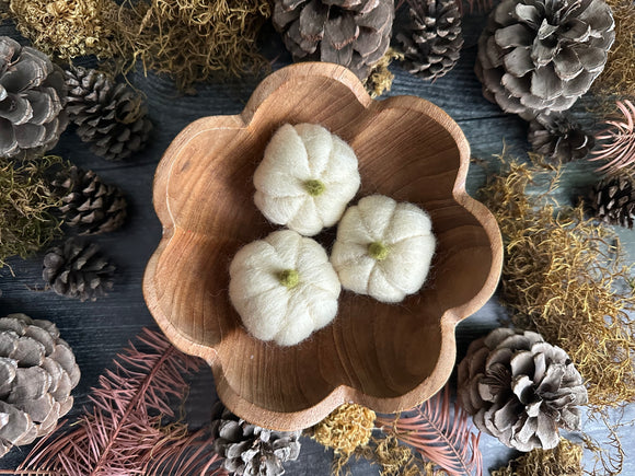 Felted wool pumpkins, set of 3, Snowberry White