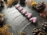 Wool heart ornaments, set of 5, Anemone Purple