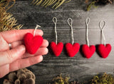 Wool heart ornaments, set of 5, Paintbrush Red