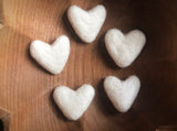 Felted wool hearts, set of 5, Snowberry White