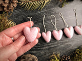Wool heart ornaments, set of 5, Mallow Pink