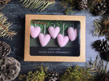 Wool heart ornaments, set of 5, Mallow Pink