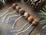 Felted Wool Acorn Ornaments, set of 6, Fox Brown