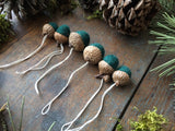 Felted Wool Acorn Ornaments, set of 6, Pine Green