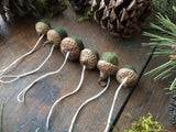 Felted Wool Acorn Ornaments, set of 6, Moss Green