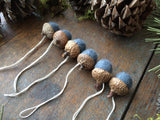 Felted Wool Acorn Ornaments, set of 6, Raincloud Blue
