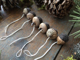 Felted Wool Acorn Ornaments, set of 6, Morel Brown