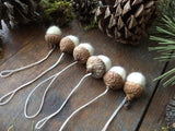 Felted Wool Acorn Ornaments, set of 6, Snowberry White