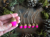 Felted Wool Acorn Ornaments, set of 6, Rhododendron Pink