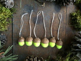 Felted Wool Acorn Ornaments, set of 6, Neon Yellow