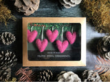 Wool heart ornaments, set of 5, Wild Rose Pink
