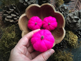 Felted wool pumpkins, set of 3, Neon Pink