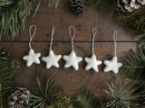 Wool star ornaments, set of 5, Snowberry White