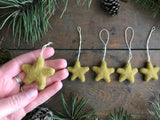 Wool star ornaments, set of 5, Gold Clay Yellow